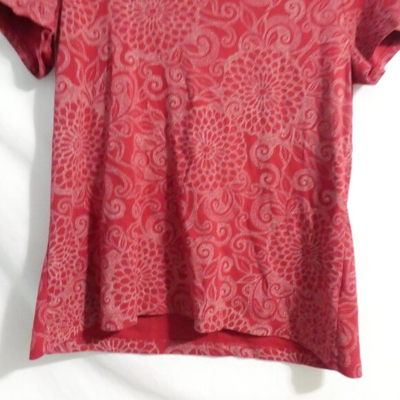 CROFT & BARROW Crewneck | large | Red Floral Short Sleeve Pima Cotton Shirt - Picture 6 of 15